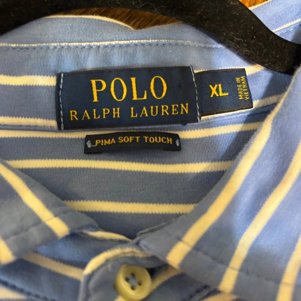 Polo Ralph Lauren Polo Shirt Men XL Blue Striped Short Sleeve Pima Soft Touch